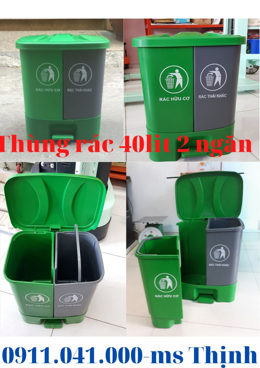 Thùng rác gia đình nhựa HDPE 40 lít giá rẻ 2 ngăn